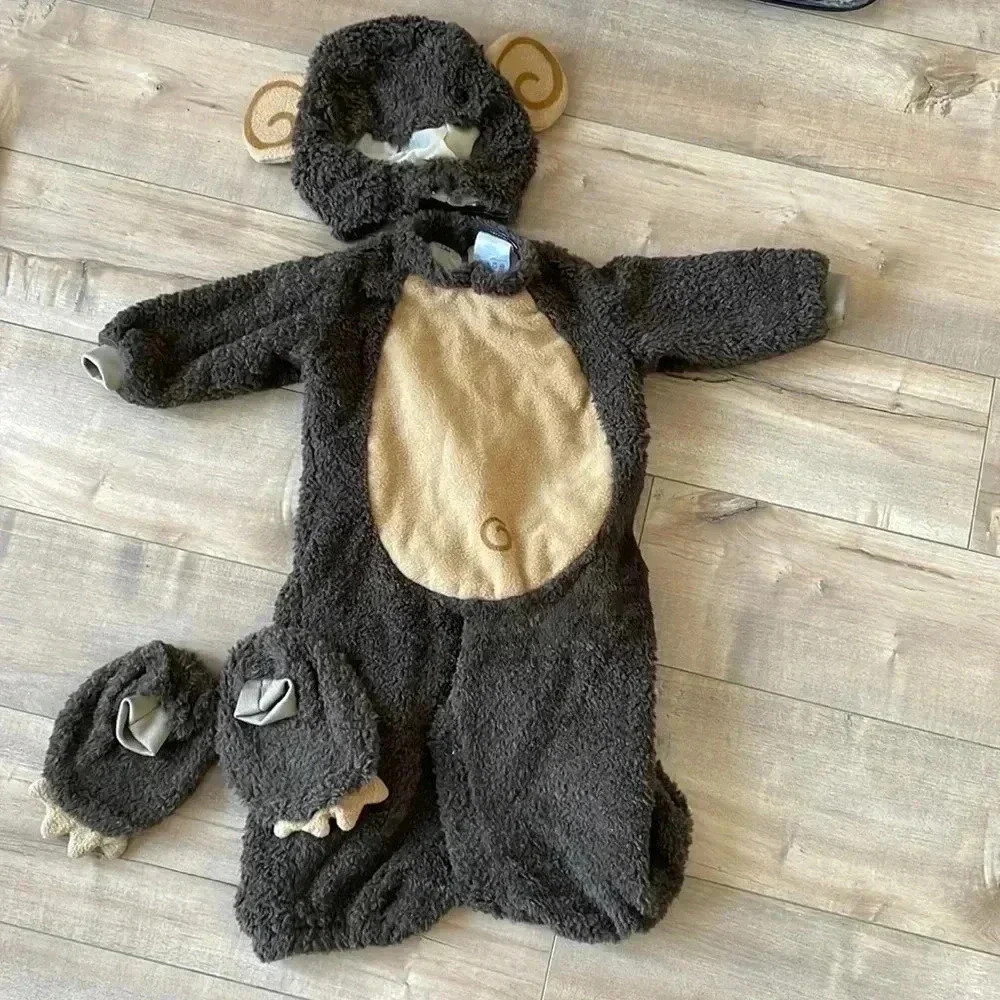 Brown Plush Monkey Kids Costume with Hood and Shoe Covers